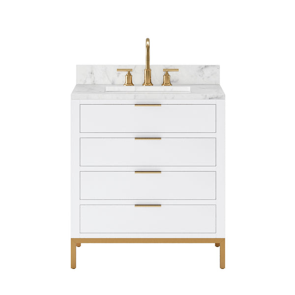 BRISTOL 30W x 34H Pure White Single-Sink Vanity with Carrara White Marble Countertop