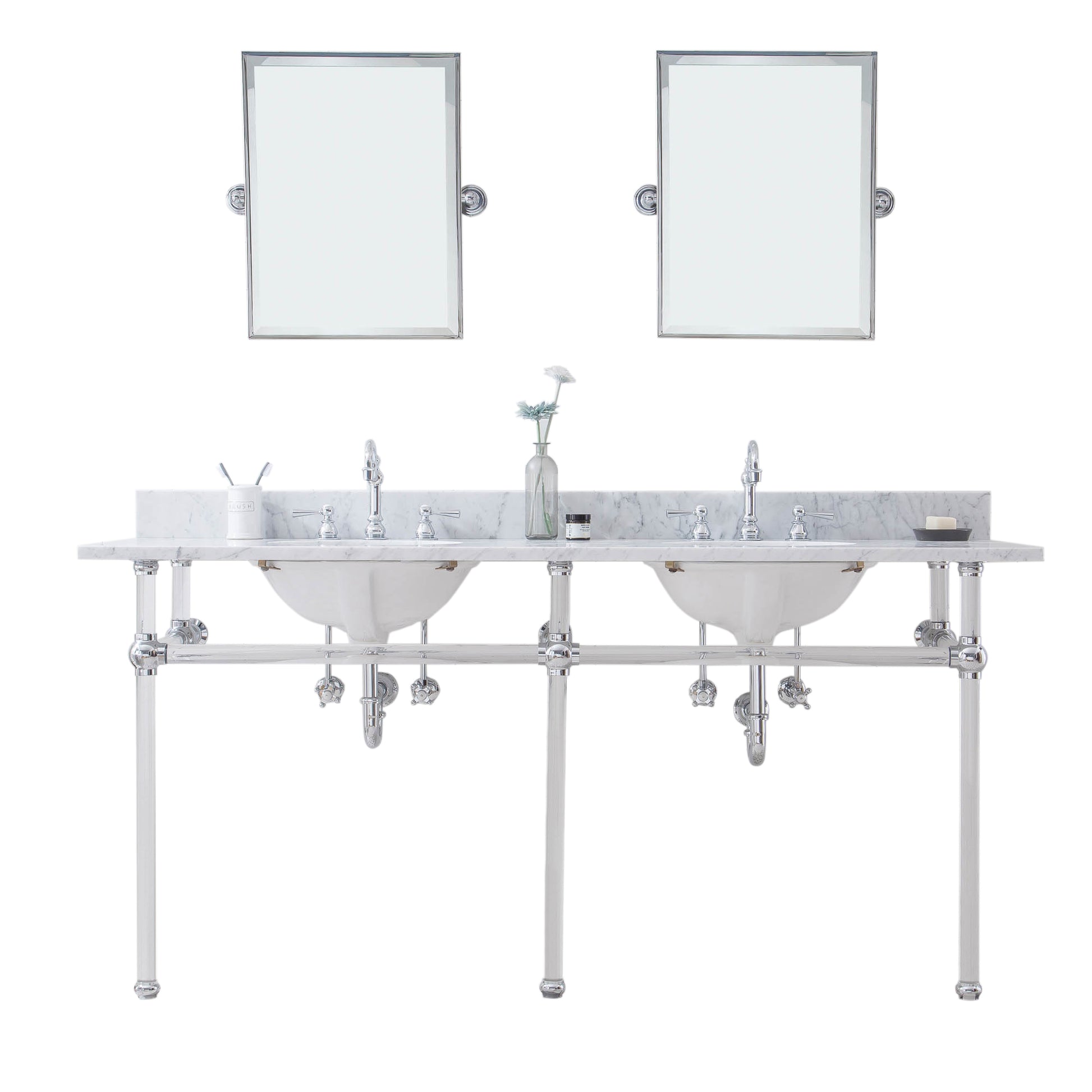 EMPIRE 72"W x 34"H  Double Washstand , P-Trap, Countertop with Sink, F2-0012 Faucet and Mirror included, in Chrome Finish