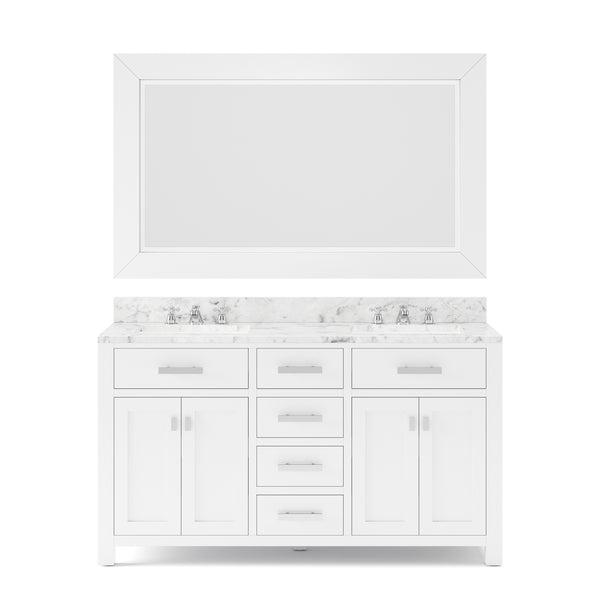 MADISON 60W x 34H Pure White Double-Sink Vanity + Faucets & Mirror