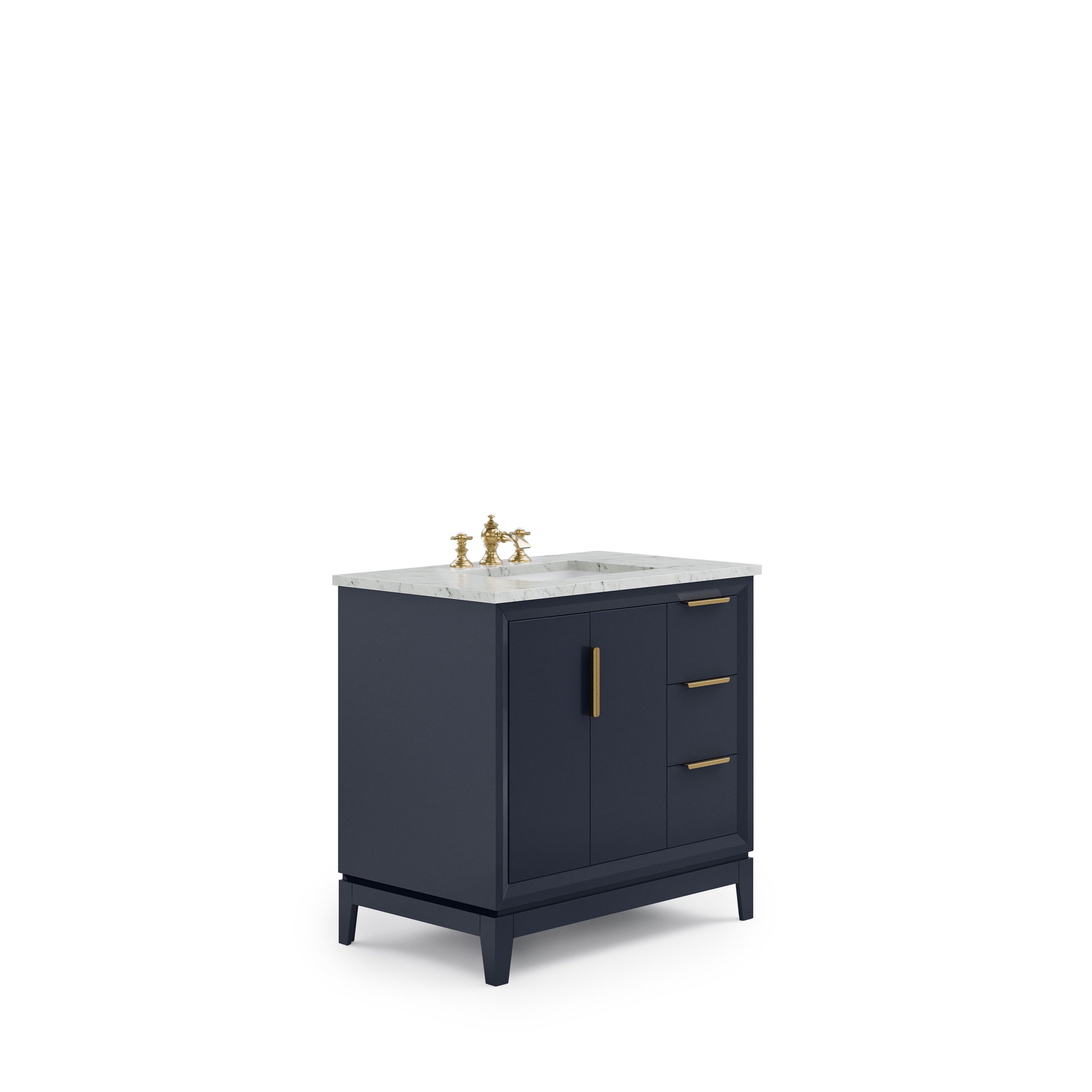 ELIZABETH 36"W x 34.25"H Monarch Blue Single-Sink Vanity with Carrara White Marble Countertop + Faucets (F2-0013-06-FX)