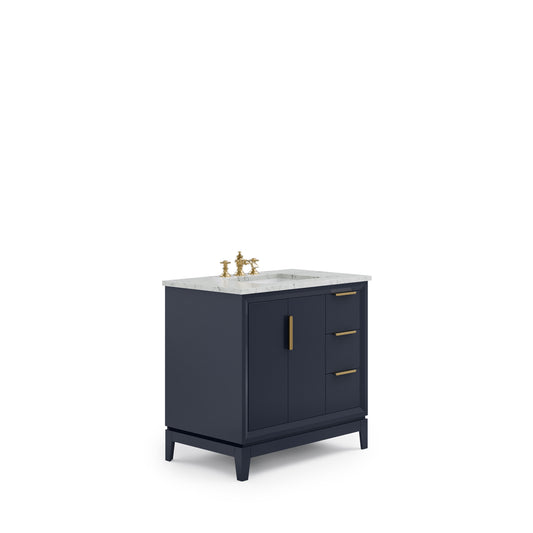 ELIZABETH 36"W x 34.25"H Monarch Blue Single-Sink Vanity with Carrara White Marble Countertop + Faucets (F2-0013-06-FX)