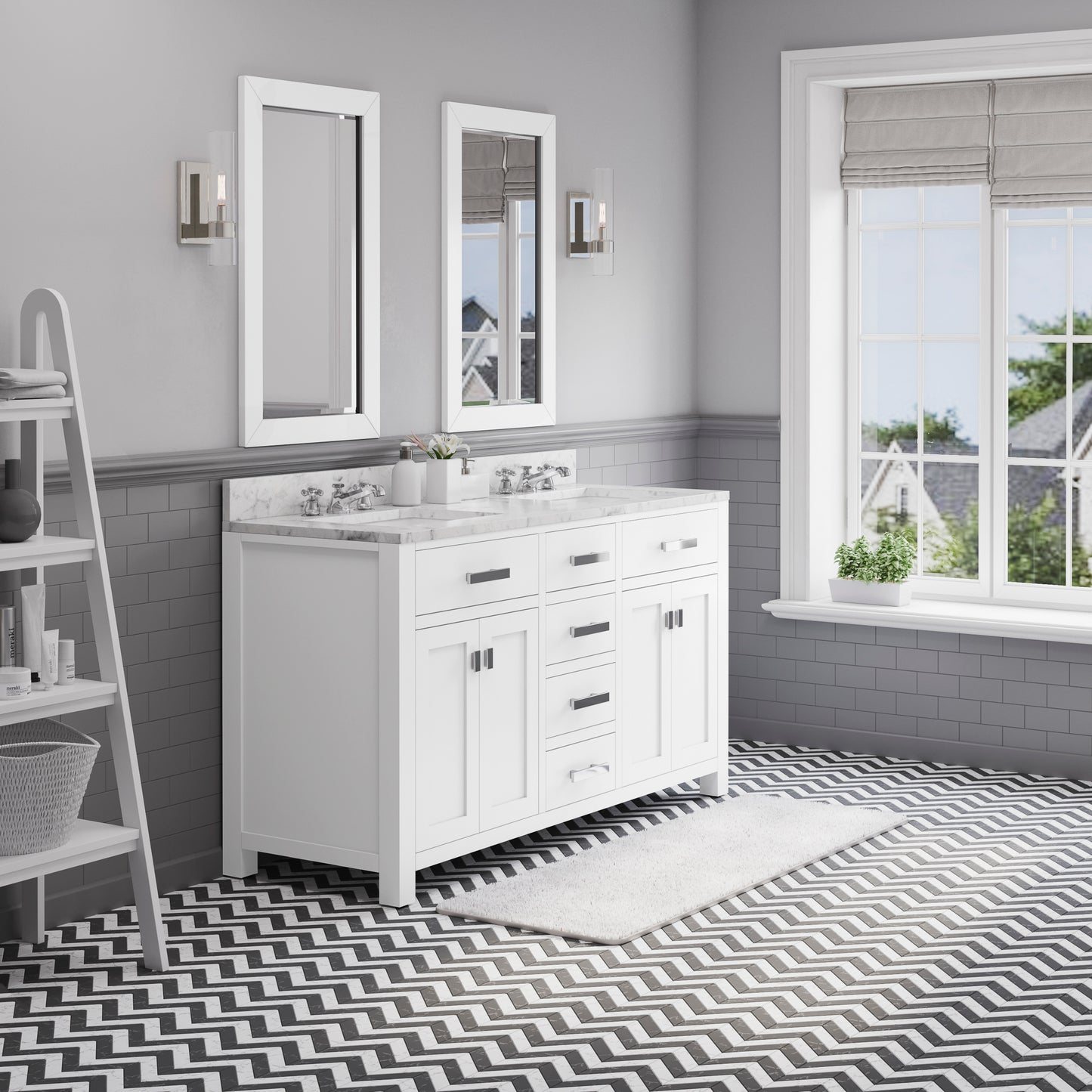 MADISON 60"W x 34"H Pure White Double-Sink Vanity + Mirrors