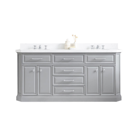 PALACE 72"W x 34"H Cashmere Gray Vanity with Carrara Quartz Countertop, Chrome Finish Hardware