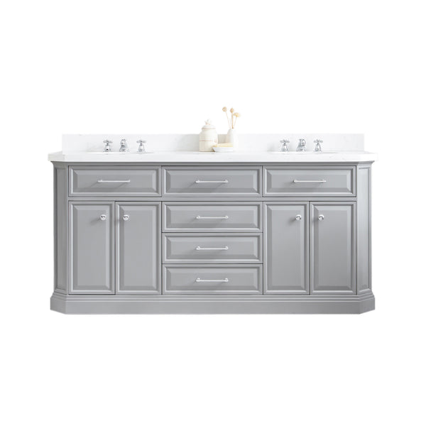 PALACE 72W x 34H Cashmere Gray Vanity with Carrara Quartz Countertop, Chrome Finish Hardware