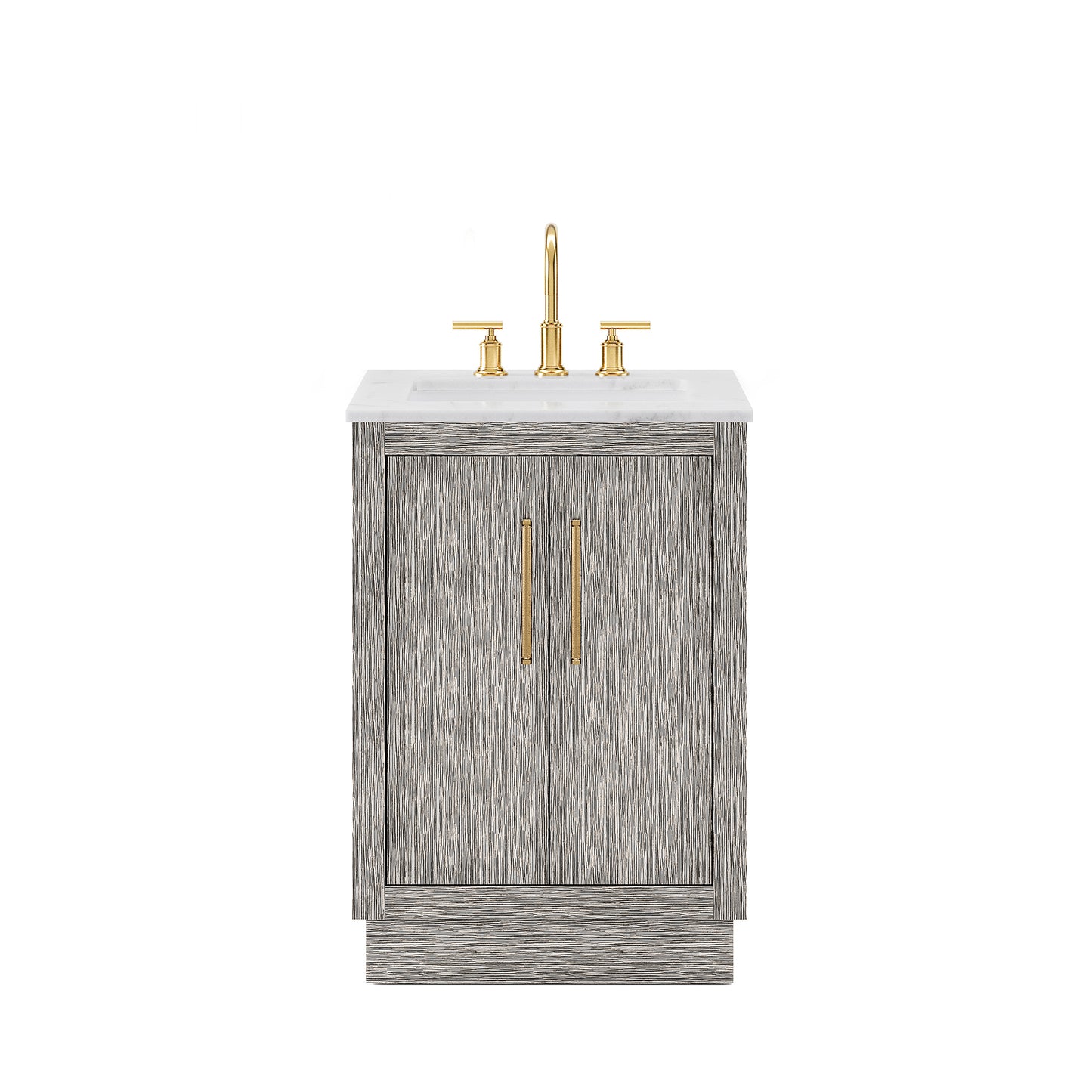 HUGO 24"W x 34.3"H Gray Oak Single-Sink Vanity with Carrara White Marble Countertop