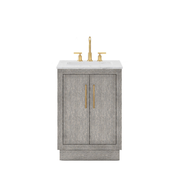 HUGO 24W x 34.3H Gray Oak Single-Sink Vanity with Carrara White Marble Countertop