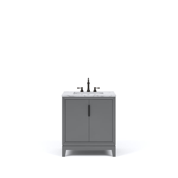 ELIZABETH 30W x 34.25H Cashmere Gray Single-Sink Vanity with Carrara White Marble Countertop + Faucets (F2-0012-03-TL)