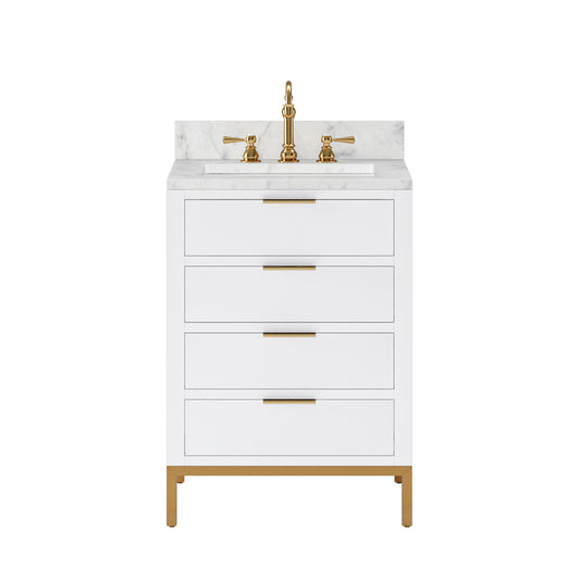 BRISTOL 24"W x 34"H Pure White Single-Sink Vanity with Carrara White Marble Countertop