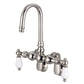 Vintage Classic Adjustable Spread Wall Mount Tub Faucet With Gooseneck Spout & Swivel Wall Connector in Polished Nickel Finish, With Porcelain Lever Handles Without labels