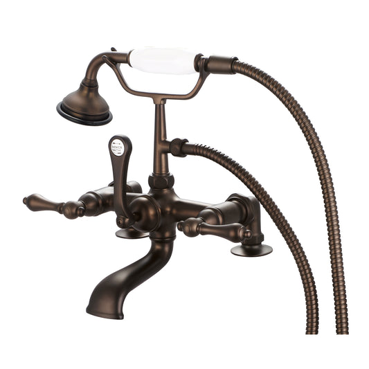 Vintage Classic 7" Spread Deck Mount Tub Faucet With 2" Risers & Handheld Shower in Oil Rubbed Bronze Finish, With Metal Lever Handles Without Labels