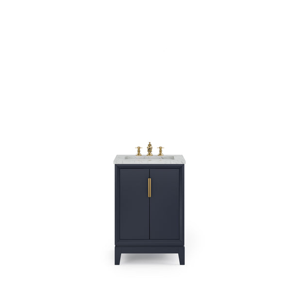 ELIZABETH 24W x 34.25H Monarch Blue Single-Sink Vanity with Carrara White Marble Countertop + Faucets (F2-0013-06-FX)