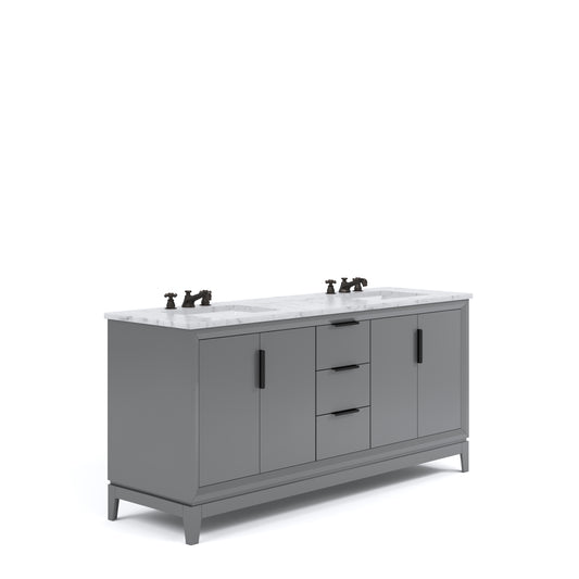 ELIZABETH 72"W x 34.25"H Cashmere Gray Double-Sink Vanity with Carrara White Marble Countertop + Faucets (F2-0009-03-BX)