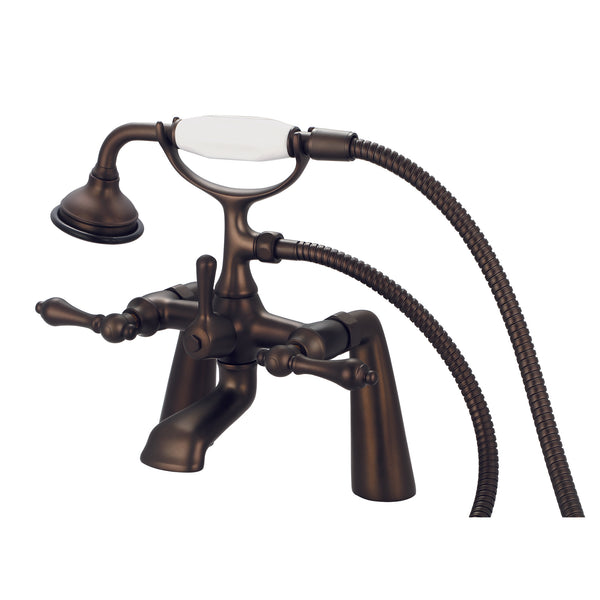 Vintage Classic 7 Spread Deck Mount Tub Faucet With Handheld Shower in Oil Rubbed Bronze Finish, With Metal Lever Handles Without Labels