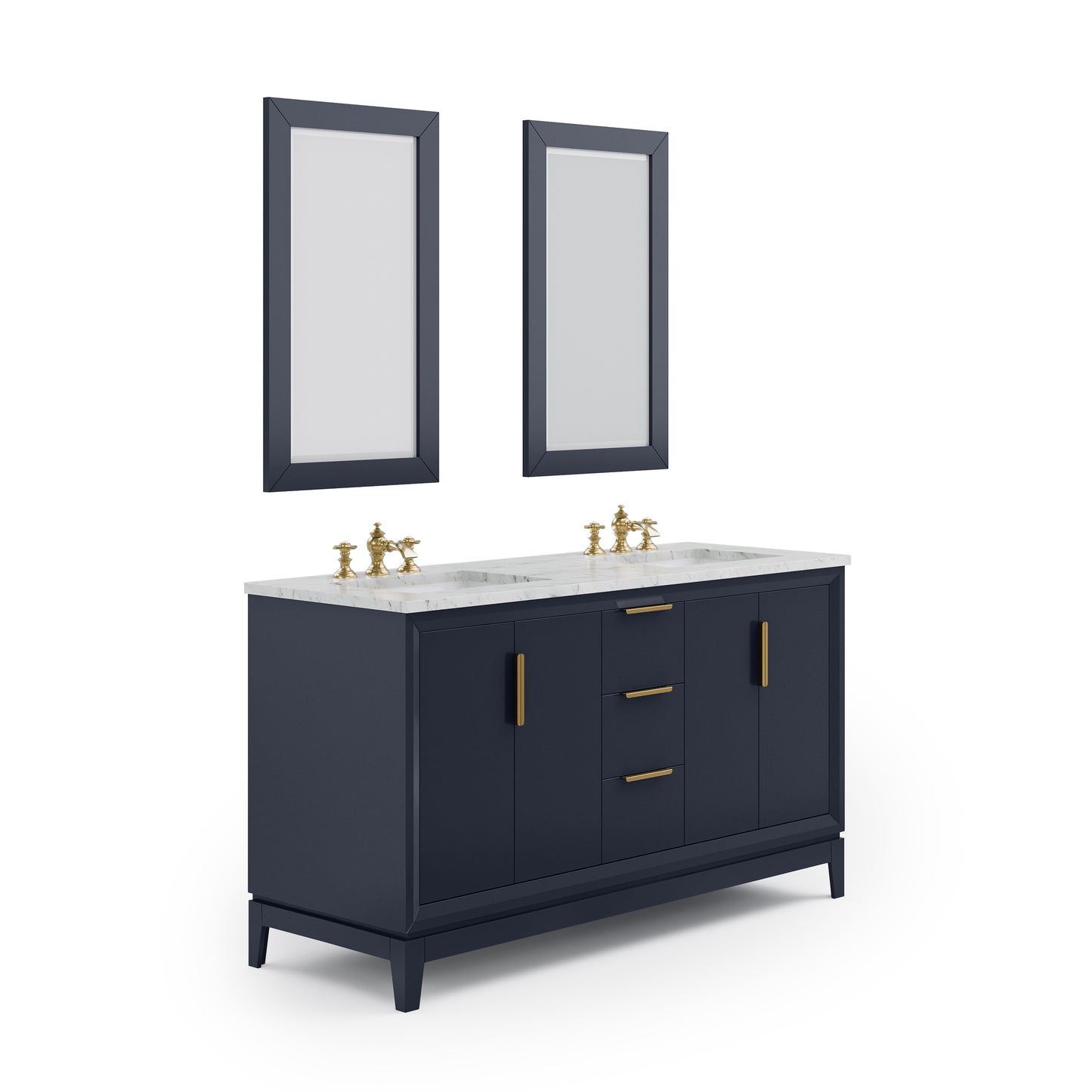 ELIZABETH 60"W x 34.25"H Monarch Blue Double-Sink Vanity with Carrara White Marble Countertop + Faucets & Mirror (F2-0013-06-FX)