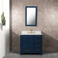 MADISON 36"W x 34"H Monarch Blue Single-Sink Vanity with Carrara White Marble Countertop + Faucets & Mirror (F2-0012-06-TL)