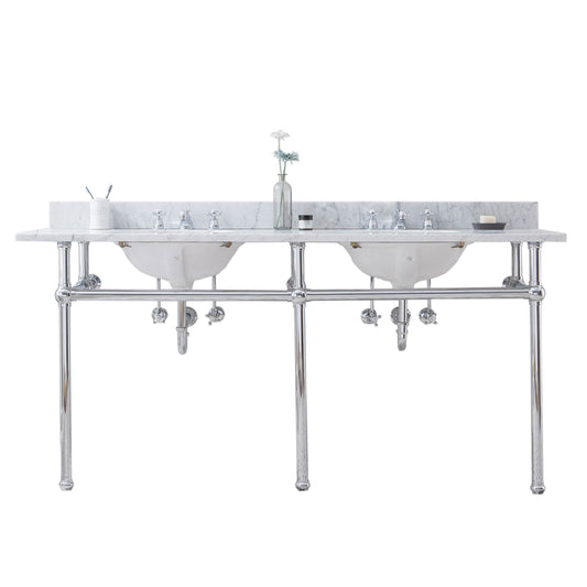 EMBASSY 72"W x 34"H  Double Washstand , P-Trap, Countertop with Sink, and F2-0009 Faucet included, in Chrome Finish