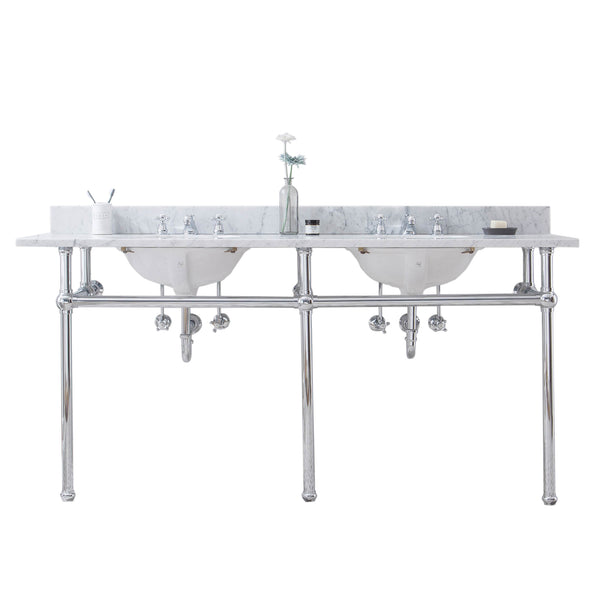 EMBASSY 72W x 34H  Double Washstand , P-Trap, Countertop with Sink, and F2-0009 Faucet included, in Chrome Finish