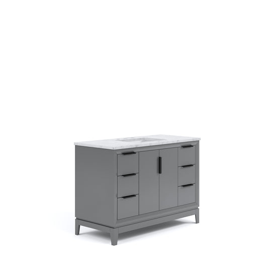 ELIZABETH 48"W x 34.25"H Cashmere Gray Single-Sink Vanity with Carrara White Marble Countertop