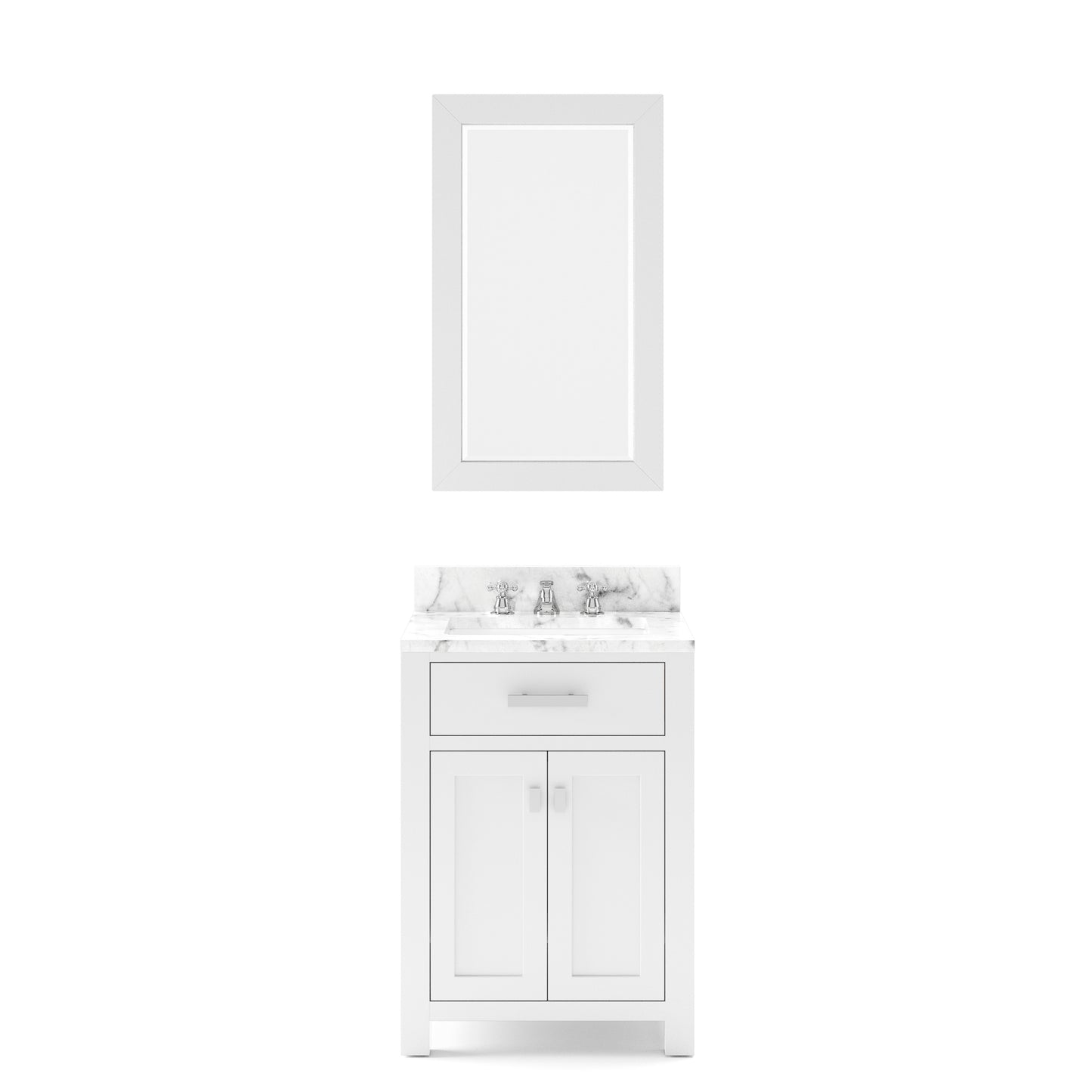 MADISON 24"W x 34"H Pure White Single-Sink Vanity + Faucets & Mirror