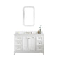 QUEEN 48"W x 34"H Pure White Single-Sink Vanity with Carrara Quartz Countertop + Faucets & Mirror (F2-0009)