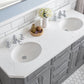 PALACE 60"W x 34"H Cashmere Gray Vanity with Carrara Quartz Countertop + Faucets (F2-0013), Chrome Finish Hardware