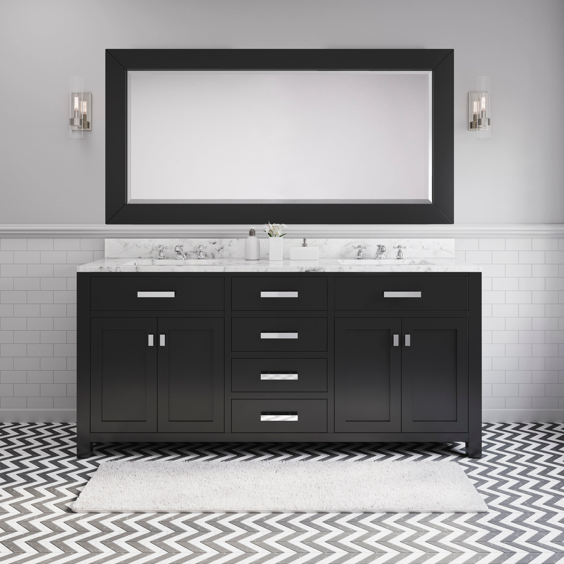 MADISON 72"W x 34"H Espresso Double-Sink Vanity + Faucets & Mirror