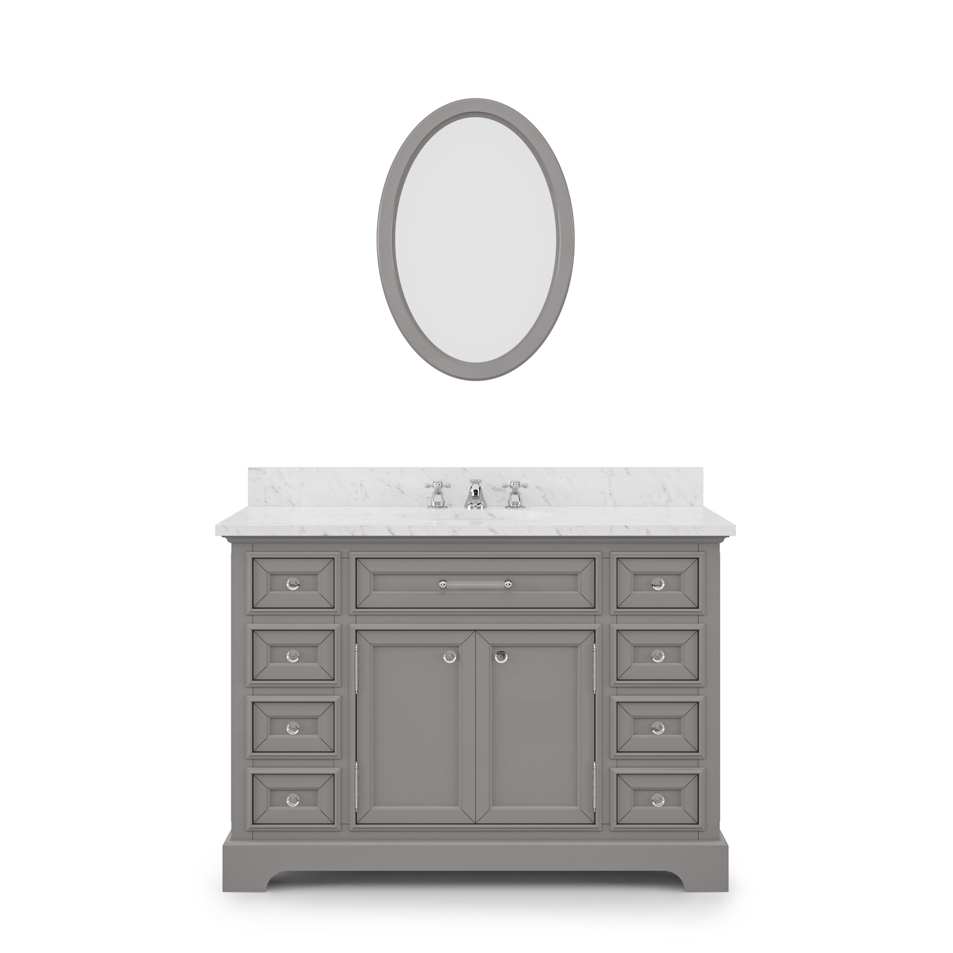 DERBY 48"W x 34"H Cashmere Gray Single-Sink Vanity with Carrara White Marble Countertop + Faucet & Mirror