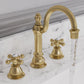 American 20th Century Classic Widespread Bathroom F2-0012 Faucets With Pop-Up Drain in Satin Gold Finish, With Metal Lever Handles, Hot And Cold Labels Included