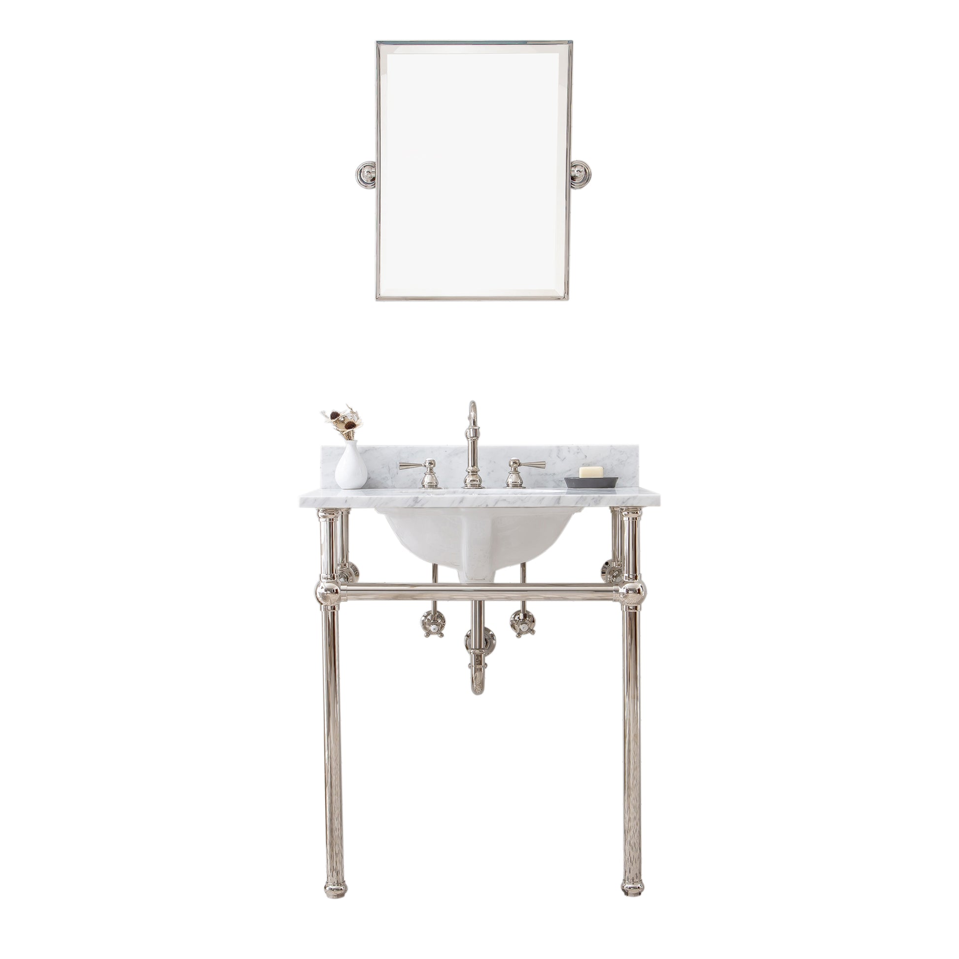 EMBASSY 30"W x 34"H  Single Washstand , P-Trap, Countertop with Sink, F2-0012 Faucet and Mirror included, in Polished Nickel Finish