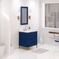 BRISTOL 30"W x 34"H Monarch Blue Single-Sink Vanity with Carrara White Marble Countertop + Satin Gold Gooseneck Faucet