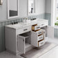 HARTFORD 72"W x 34"H Pure White Double-Sink Vanity with Carrara White Marble Countertop + Classic Faucet and Rectangular Mirror (S)