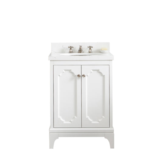 QUEEN 24"W x 34"H Pure White Single-Sink Vanity with Carrara Quartz Countertop