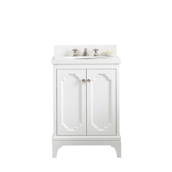 QUEEN 24W x 34H Pure White Single-Sink Vanity with Carrara Quartz Countertop