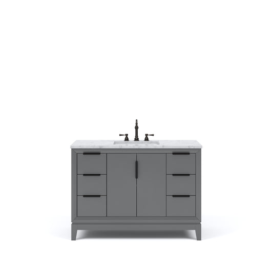 ELIZABETH 48"W x 34.25"H Cashmere Gray Single-Sink Vanity with Carrara White Marble Countertop + Faucets (F2-0012-03-TL)