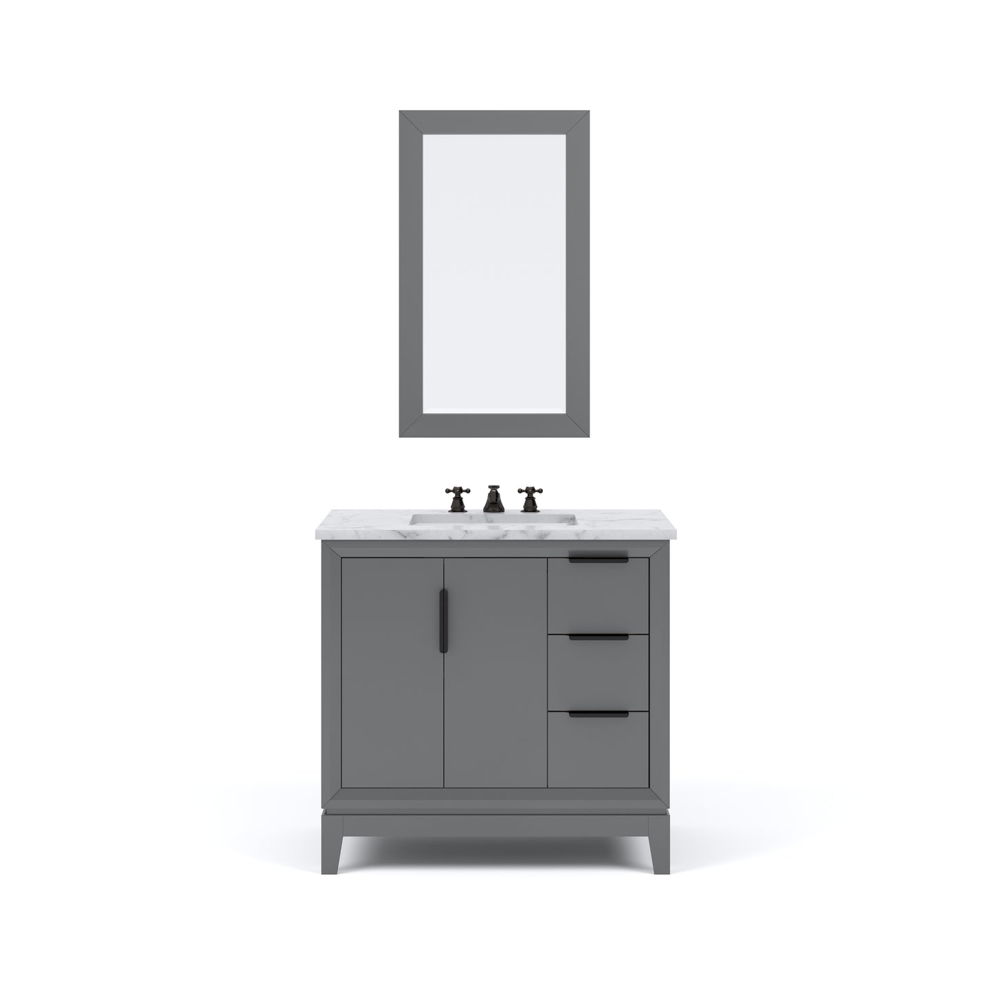 ELIZABETH 36"W x 34.25"H Cashmere Gray Single-Sink Vanity with Carrara White Marble Countertop + Faucets & Mirror (F2-0009-03-BX)