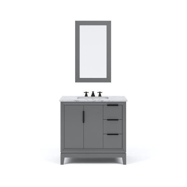 ELIZABETH 36W x 34.25H Cashmere Gray Single-Sink Vanity with Carrara White Marble Countertop + Faucets & Mirror (F2-0009-03-BX)