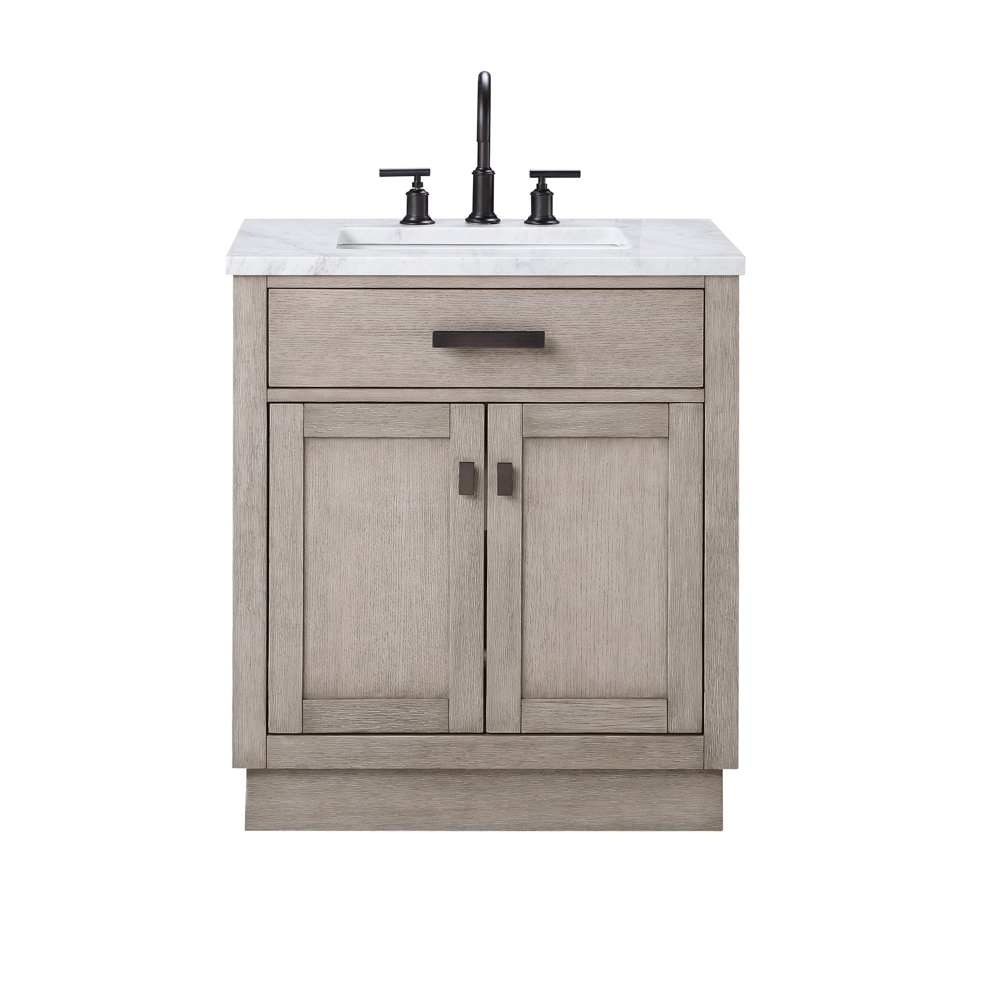 CHESTNUT 30"W x 34.2"H Gray Oak Single-Sink Vanity with Carrara White Marble Countertop + Faucet