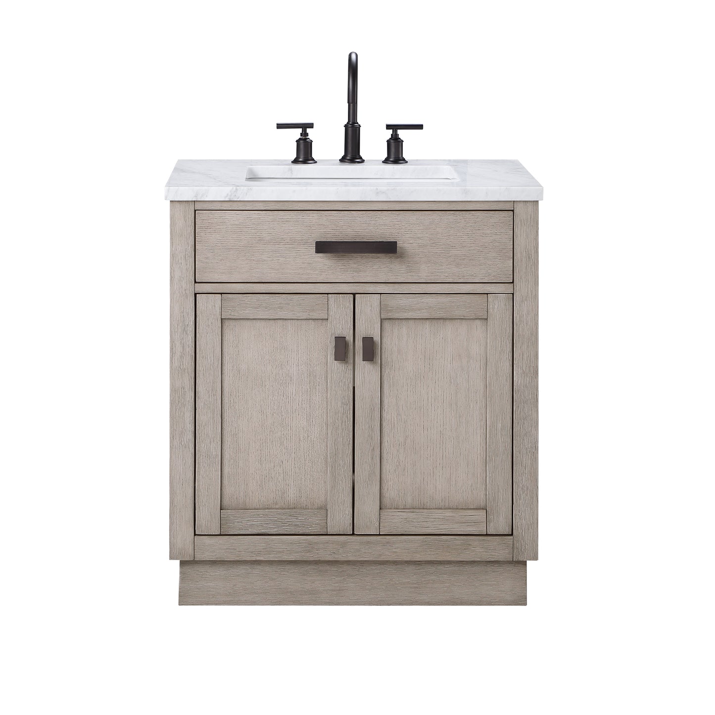 CHESTNUT 30"W x 34.2"H Gray Oak Single-Sink Vanity with Carrara White Marble Countertop + Faucet