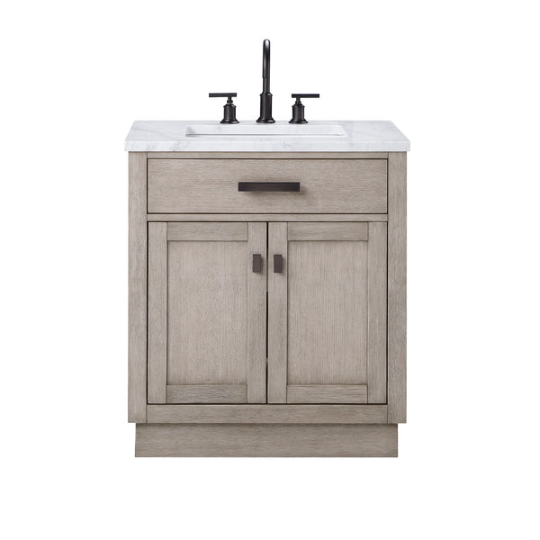 CHESTNUT 30W x 34.2H Gray Oak Single-Sink Vanity with Carrara White Marble Countertop + Faucet