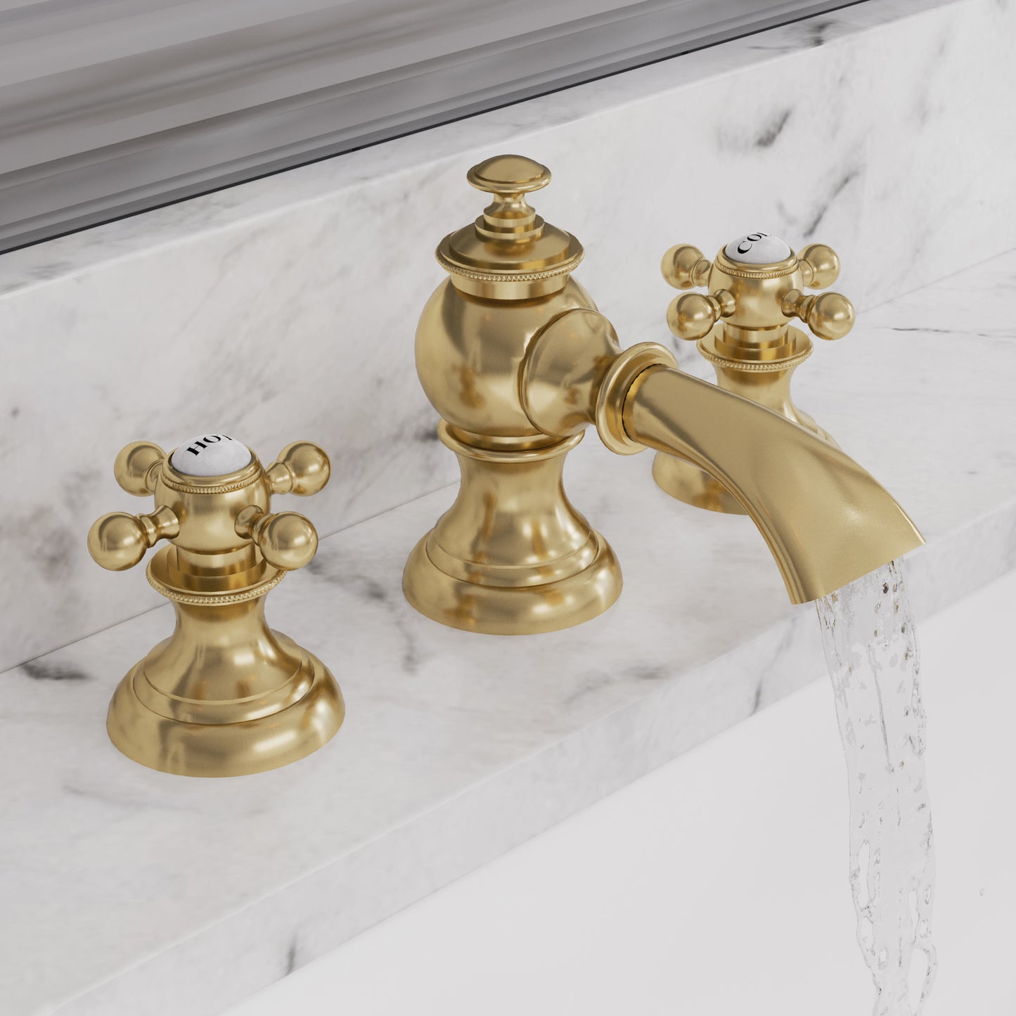 Modern Classic Widespread Bathroom F2-0013 Faucets With Pop-Up Drain in Satin Gold Finish, With Metal Lever Handles