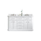 PALACE 60"W x 34"H Pure White Vanity with Carrara Quartz Countertop + Faucets (F2-0013), Polished Nickel Finish Hardware