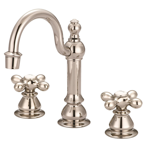 American 20th Century Classic Widespread Bathroom F2-0012 Faucets With Pop-Up Drain in Polished Nickel Finish, With Metal Cross Handles, Hot And Cold Labels Included