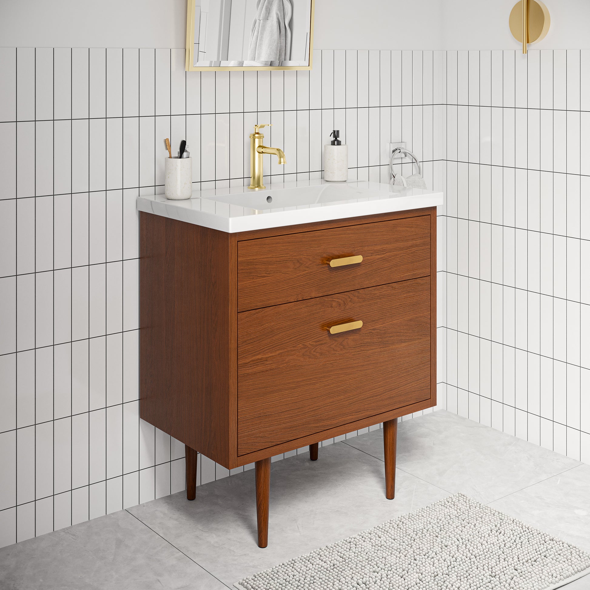 BRANDY 30.5"W x 34.7"H Honey Walnut Integrated Ceramic Sink Vanity