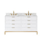 BRISTOL 60"W x 34"H Pure White Double-Sink Vanity with Carrara White Marble Countertop + Satin Gold Hook Faucets