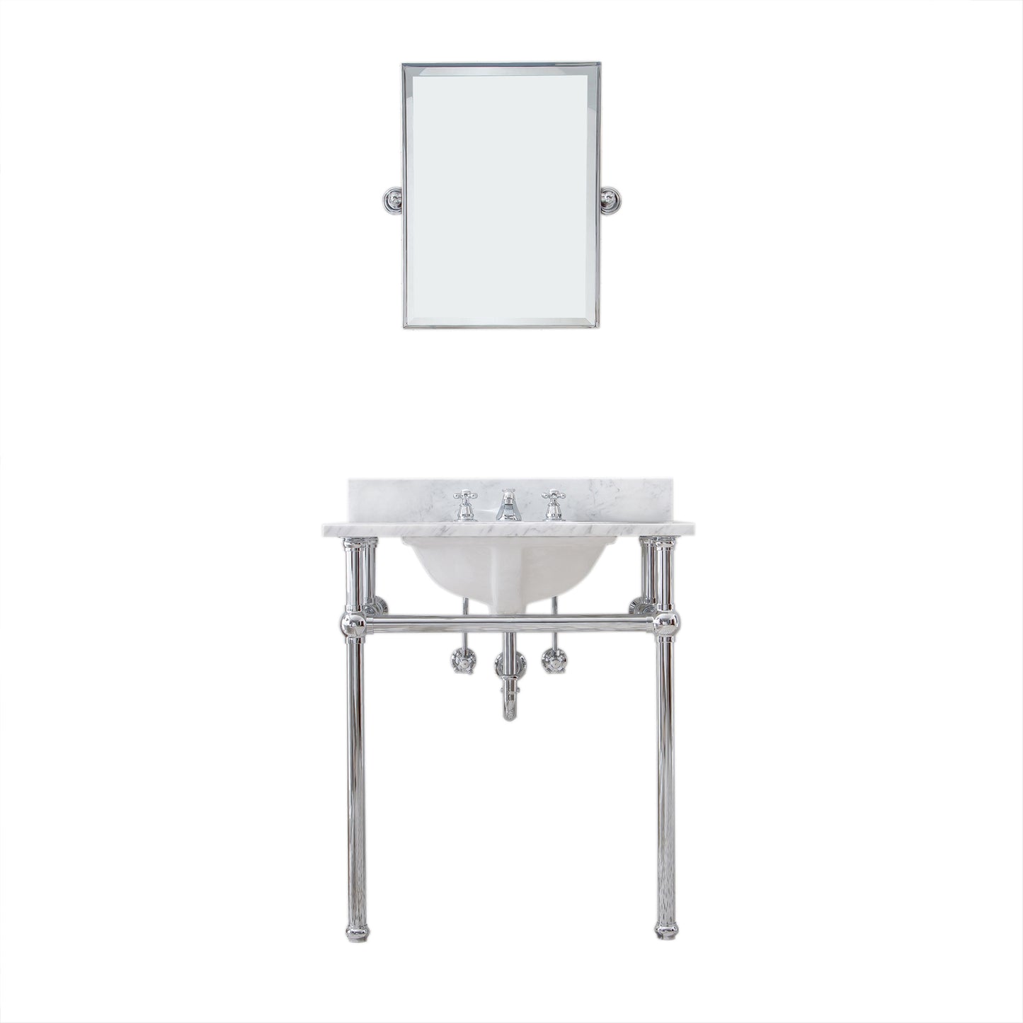 EMBASSY 30"W x 34"H  Single Washstand , P-Trap, Countertop with Sink, F2-0009 Faucet and Mirror included, in Chrome Finish