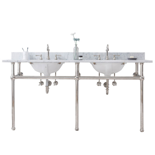 EMBASSY 72"W x 34"H  Double Washstand , P-Trap, Countertop with Sink, and F2-0012 Faucet included, in Polished Nickel Finish