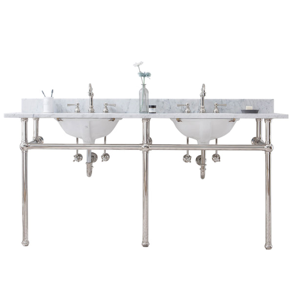 EMBASSY 72W x 34H  Double Washstand , P-Trap, Countertop with Sink, and F2-0012 Faucet included, in Polished Nickel Finish