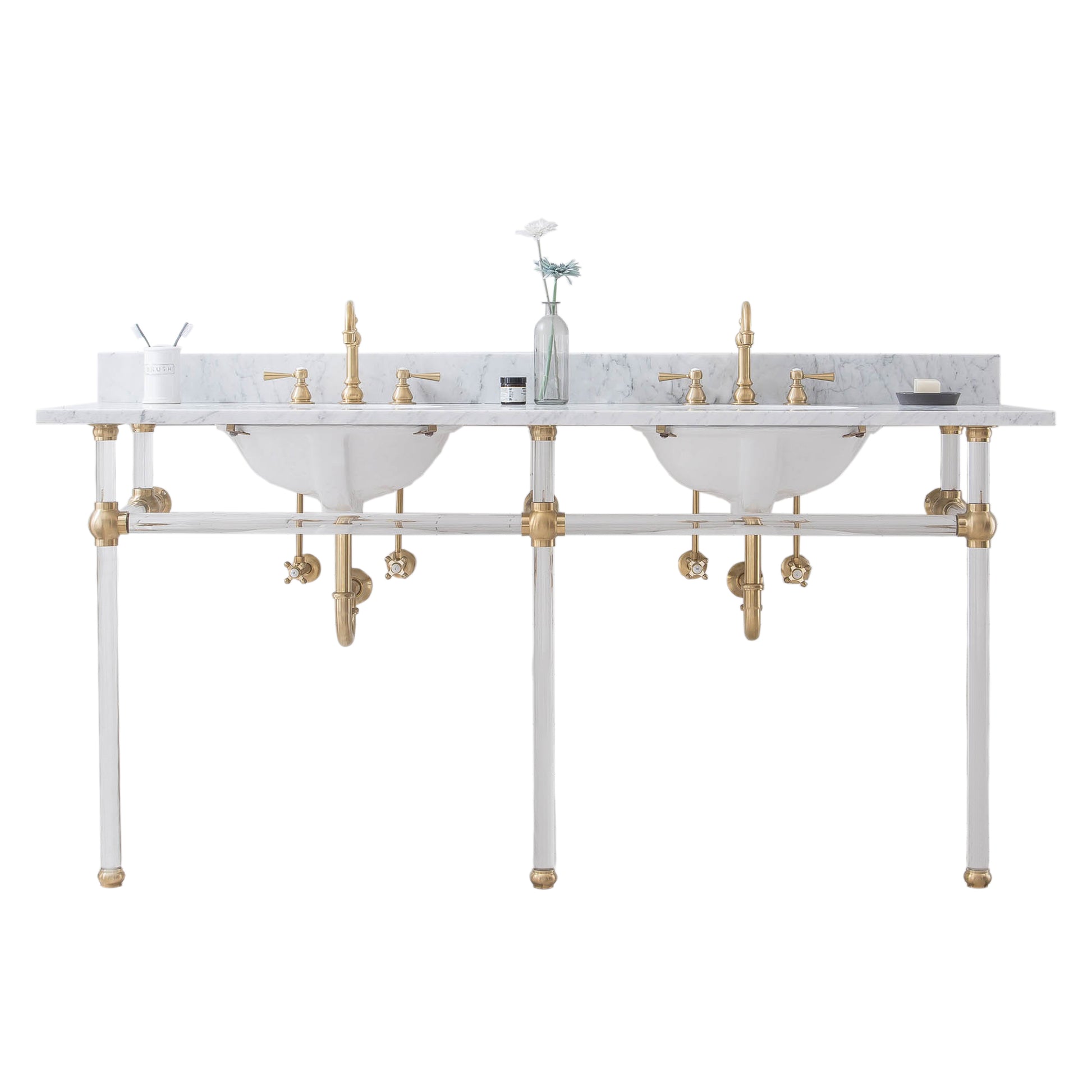 EMPIRE 72"W x 34"H  Double Washstand , P-Trap, and Countertop with Sink included, in Satin Gold Finish