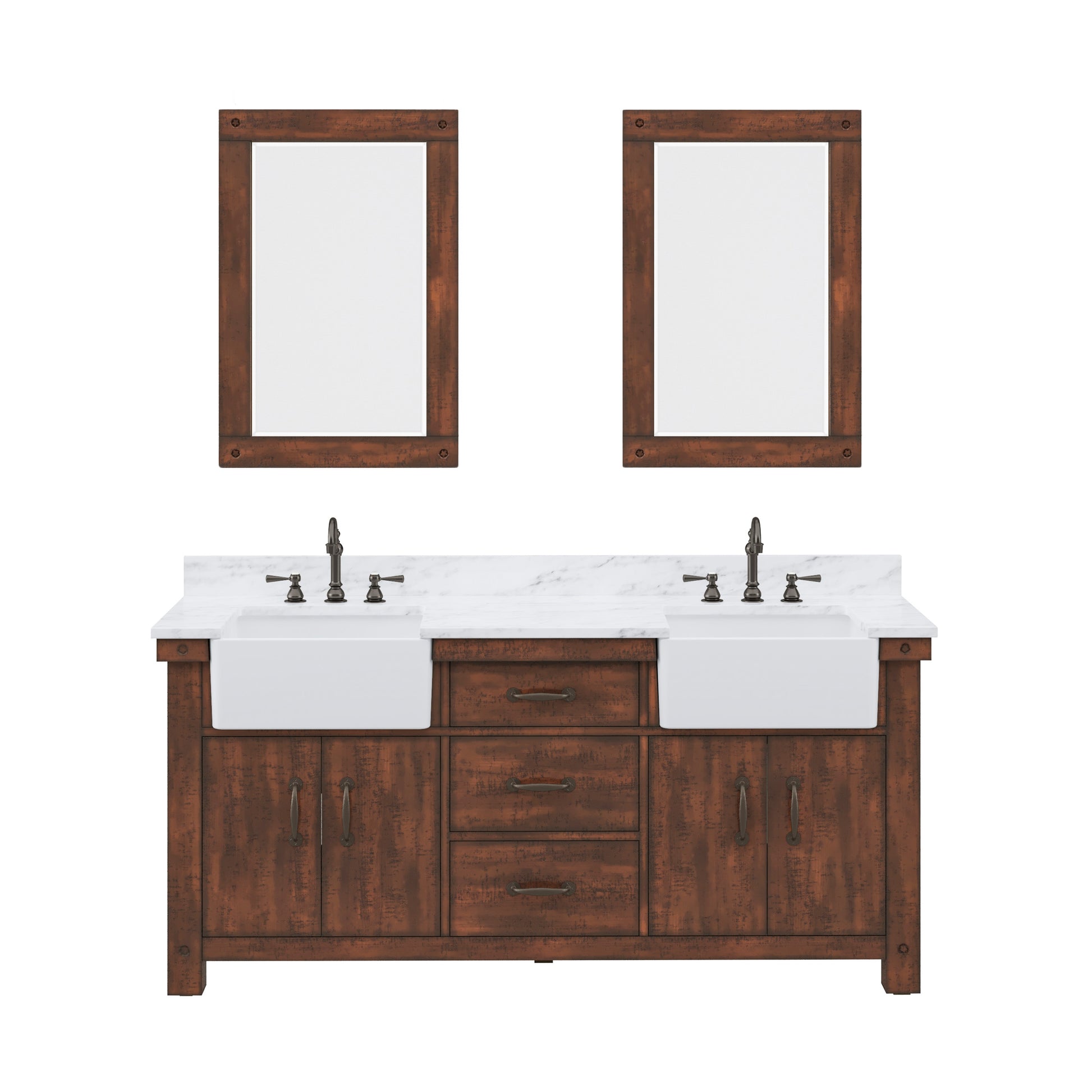 PAISLEY 72"W x 33"H Sierra Rustic Double-Sink Vanity with Carrara White Marble Countertop + Mirror