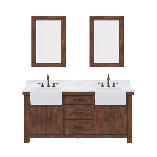 PAISLEY 72W x 33H Sierra Rustic Double-Sink Vanity with Carrara White Marble Countertop + Mirror